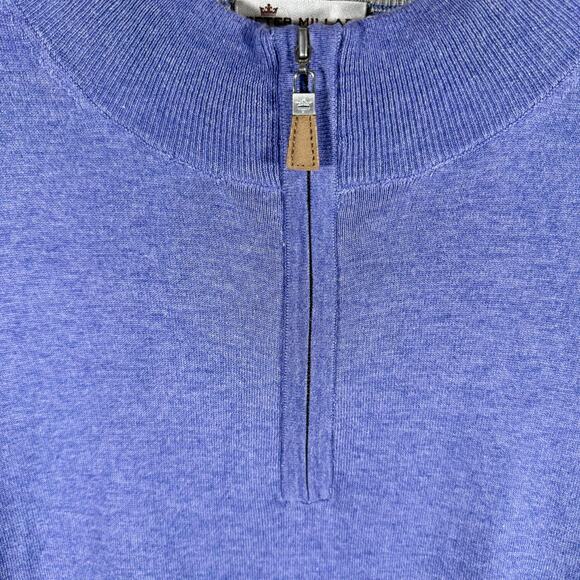 Peter Millar Men's XL Crown Soft Cotton & Silk Blend Purple Quarter Zip Sweater - Picture 6 of 9